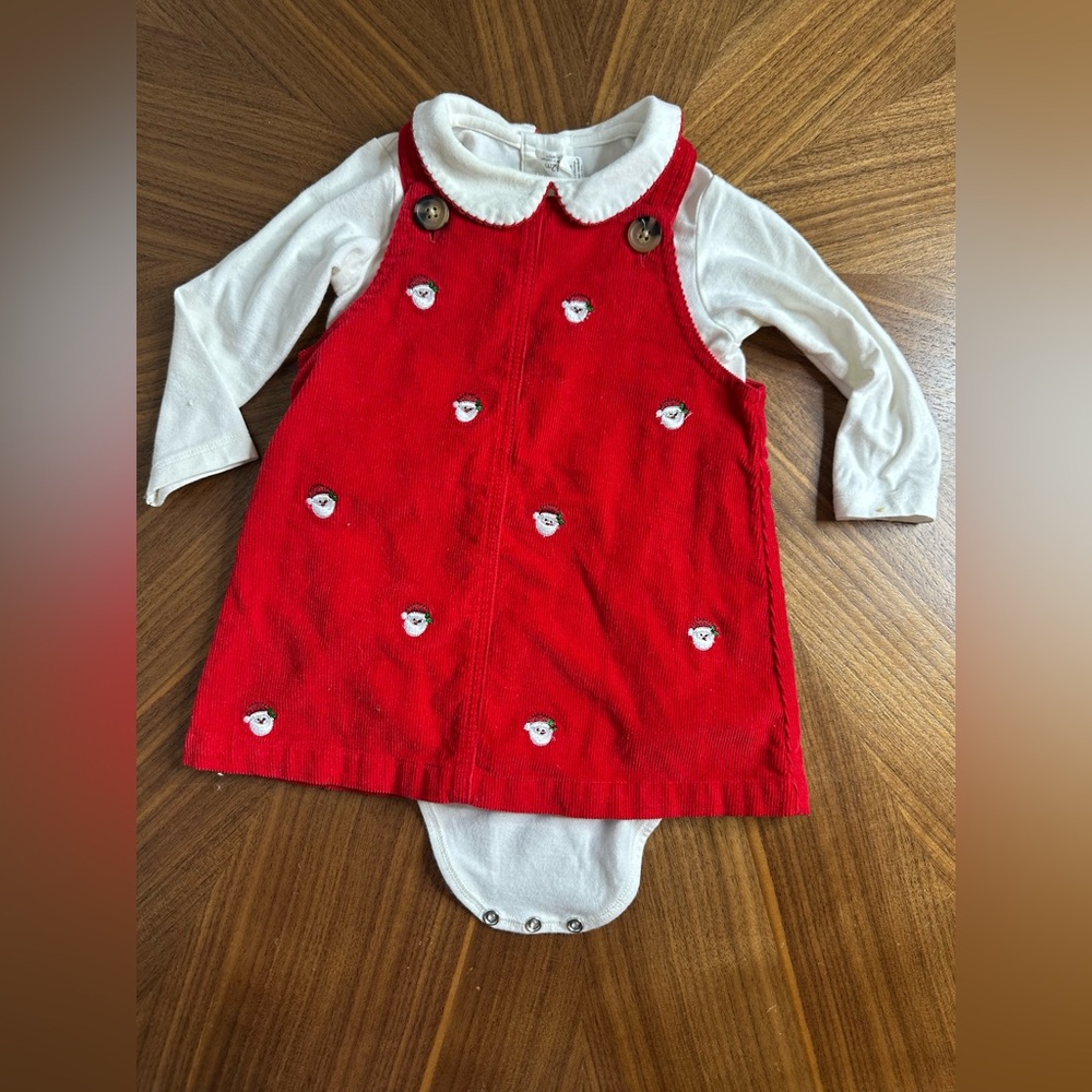 Starting Out Corduroy Red Santa Christmas Dress with matching onesie